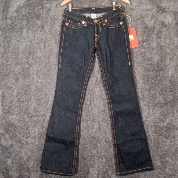 True Religion Blue Flare Wide Leg Jeans Eve Big T Low Rise Cowgirl Rodeo - Picture 1 of 10